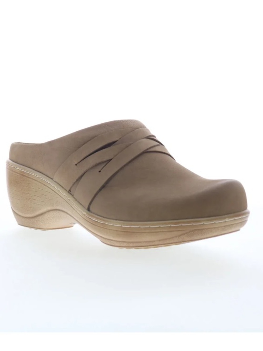 Softwalk Mackay Womens Taupe Nubuck Slip On Clog Shoes, comfort shoe, size 8N